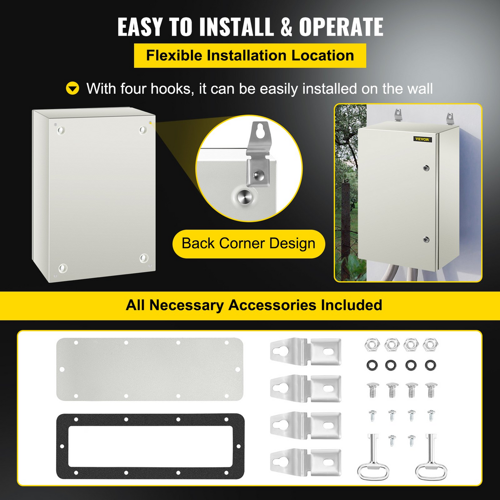 Caja de acero NEMA VEVOR, caja eléctrica de acero NEMA 4X de 24 x 16 x 10'', resistente al agua y al polvo IP66.