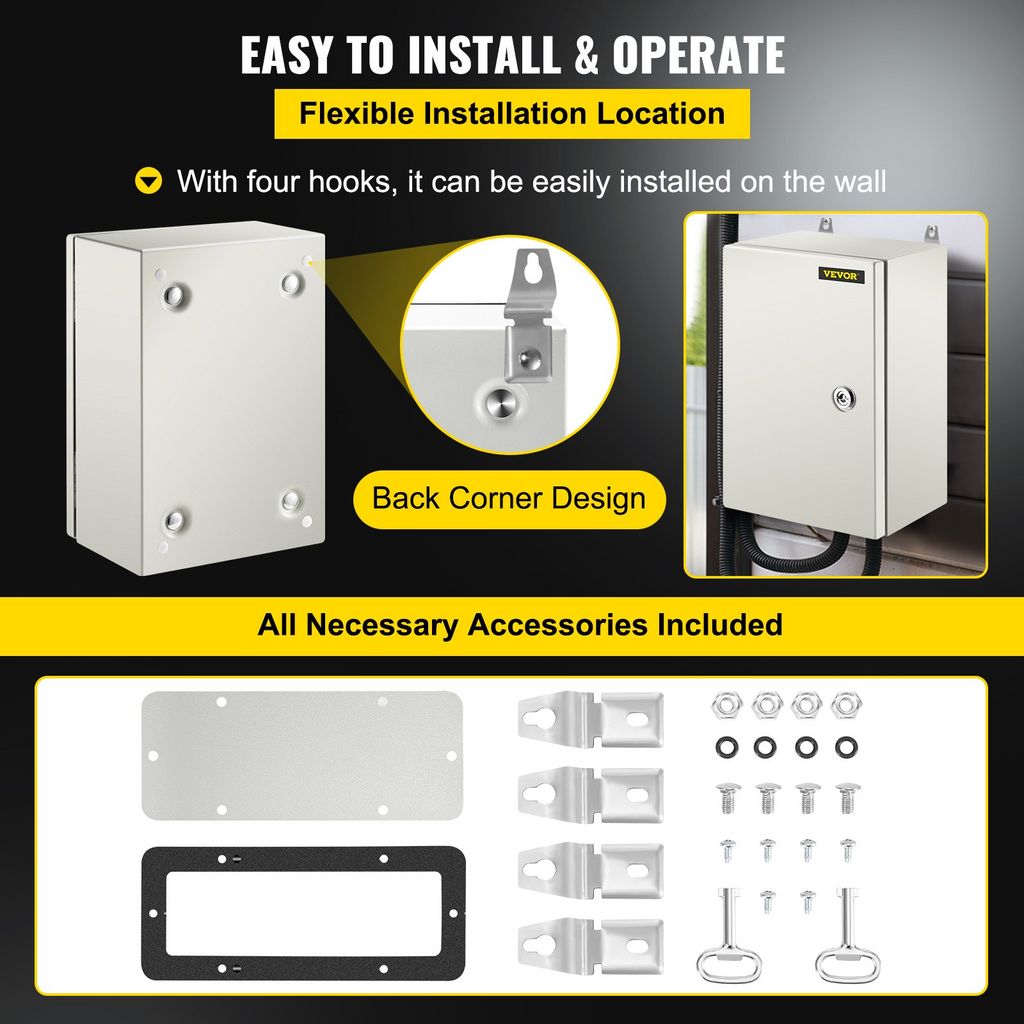 Caja de acero NEMA VEVOR, caja eléctrica de acero NEMA 4X de 12 x 8 x 6'', resistente al agua y al polvo IP66.