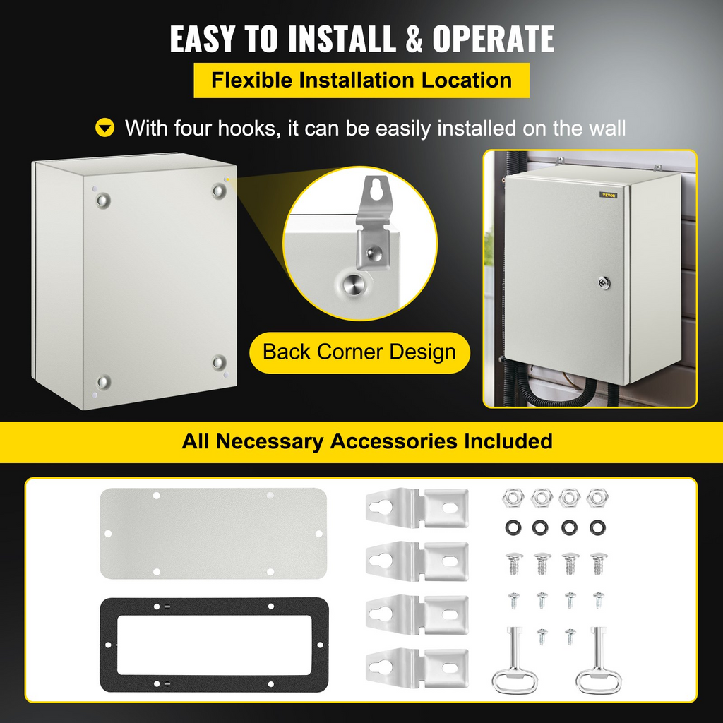 Caja de acero NEMA VEVOR, caja eléctrica de acero NEMA 4X de 16 x 12 x 8'', resistente al agua y al polvo IP66.