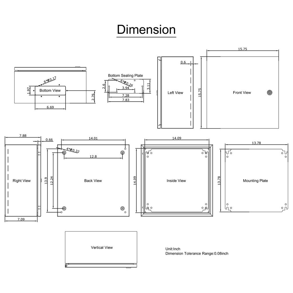 Caja de acero NEMA VEVOR, caja eléctrica de acero NEMA 4X de 16 x 16 x 8'', resistente al agua y al polvo IP66.