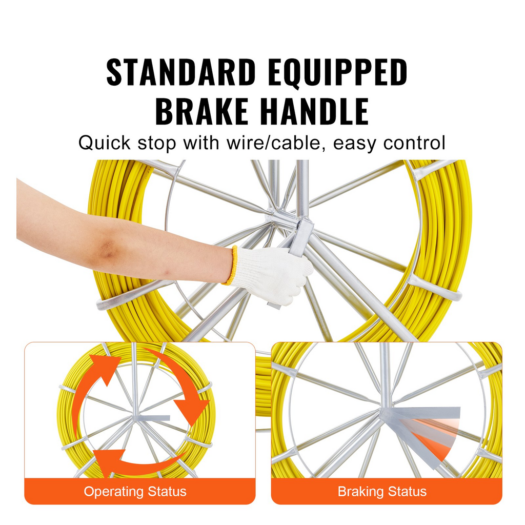 VEVOR Guia de jaladera de fibra de vidrio de 150 mts x calibre 5/16 in con soporte de carrete de acero de 3 cabezales de extracción - sin conductor JH2
