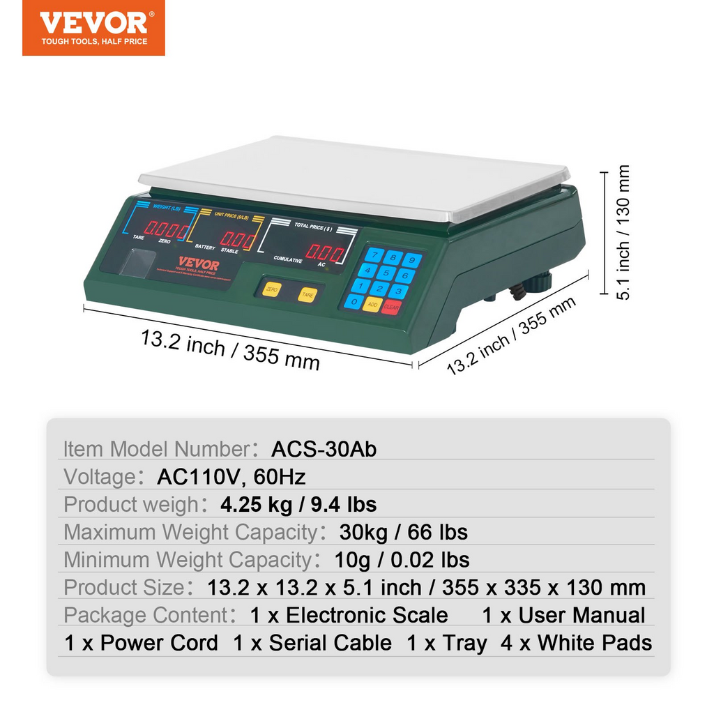 Báscula electrónica de cálculo de precios VEVOR de 66 lb para