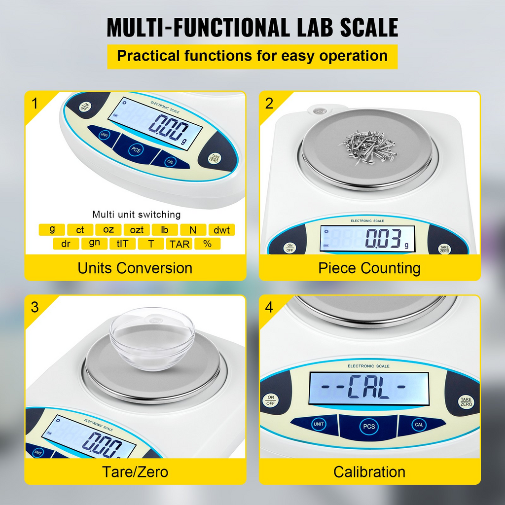 Balanza analítica de laboratorio VEVOR precisión de 3000 g x 0,01 g conversión de 13 unidades (3000 g, 0,01 g)