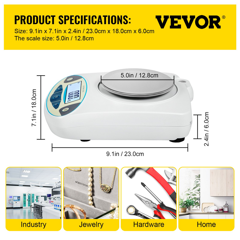 Balanza analítica de laboratorio VEVOR precisión de 3000 g x 0,01 g conversión de 13 unidades (3000 g, 0,01 g)