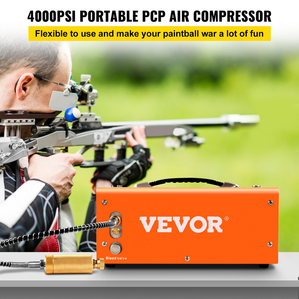 Compresor de aire PCP VEVOR portátil de 4000 PSI de 24 V CC 110 V/220 V CA con parada automática adaptador integrado y refrigeración por ventilador