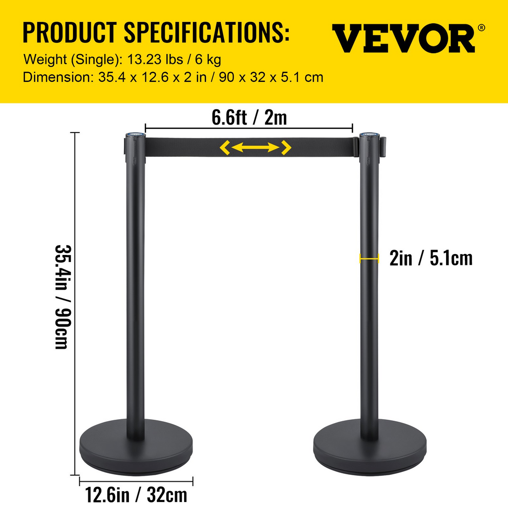 VEVOR - Juego de 6 postes para control de multitudes de 2 m/6,6 pies