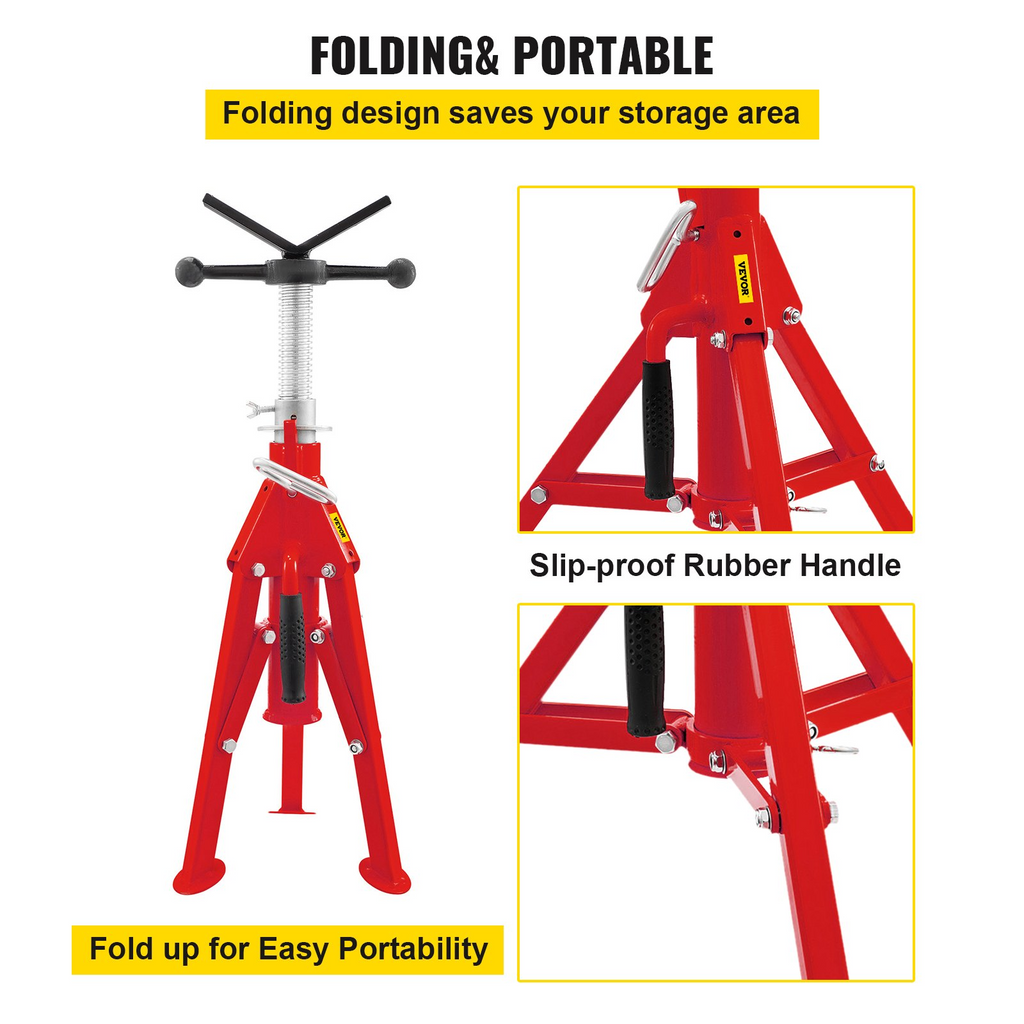 Soporte para tubos VEVOR con cabezal en V capacidad de 1/8" a 12" altura ajustable de 20" a 37" capacidad de carga de 2500 lb