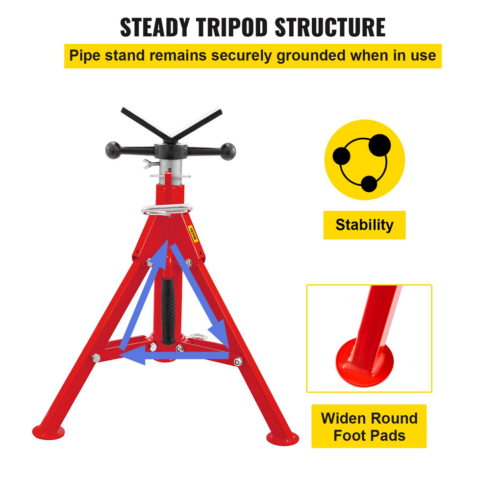 Soporte para tubos VEVOR con cabezal en V capacidad de 1/8" a 12" altura ajustable de 20" a 37" capacidad de carga de 2500 lb