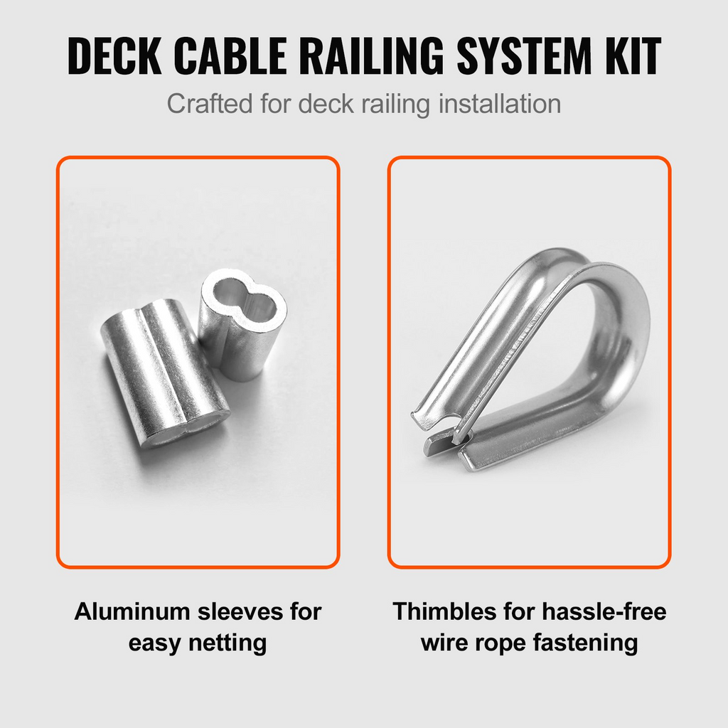 Kit de cable de acero inoxidable VEVOR 1/16 con 80 manguitos y 20 guardacabos 7 x 7 hebras