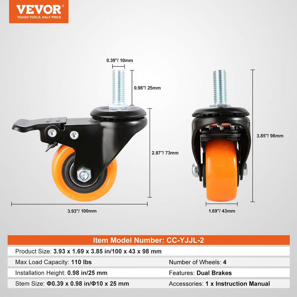 Ruedas giratorias VEVOR 2 pulgadas juego de 4 capacidad de carga de 110 lb