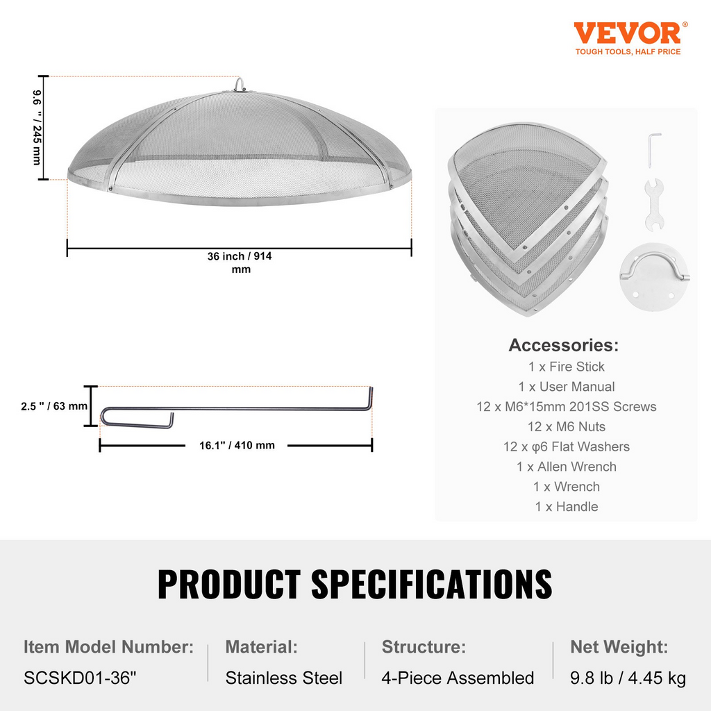 VEVOR - Pantalla protectora redonda para fogatas de 36"