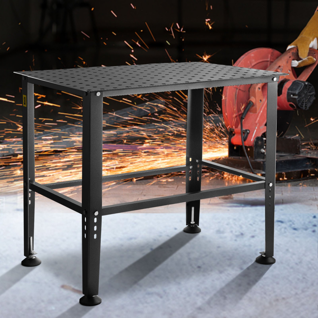 VEVOR Welding Table, 36" x 24" Adjustable Workbench, 0.12" Thick Industrial Workbench, 600lb Load Capacity Metal Workbench, Heavy Duty Carbon Steel Welding Table, Gray Steel Work Table w/ Accessories