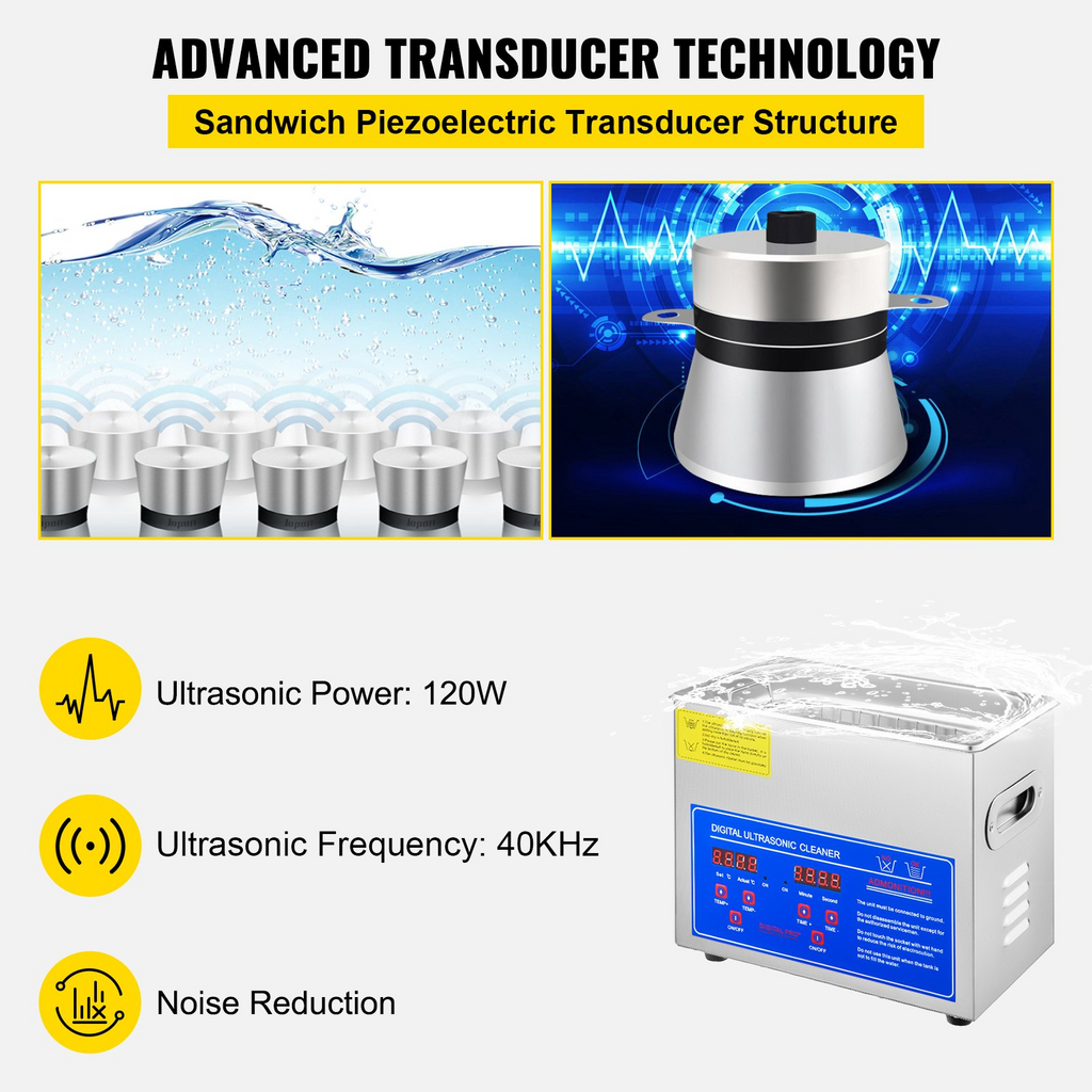 Limpiador ultrasónico VEVOR con temporizador digital y calentador (3L)