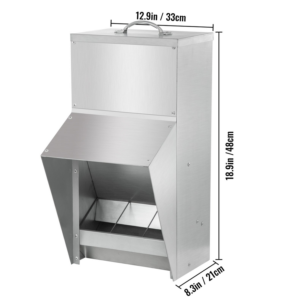 Comedero para aves de corral galvanizado VEVOR con capacidad para 25 libras de alimento 12,9 x 8,3 x 18,9 pulgadas