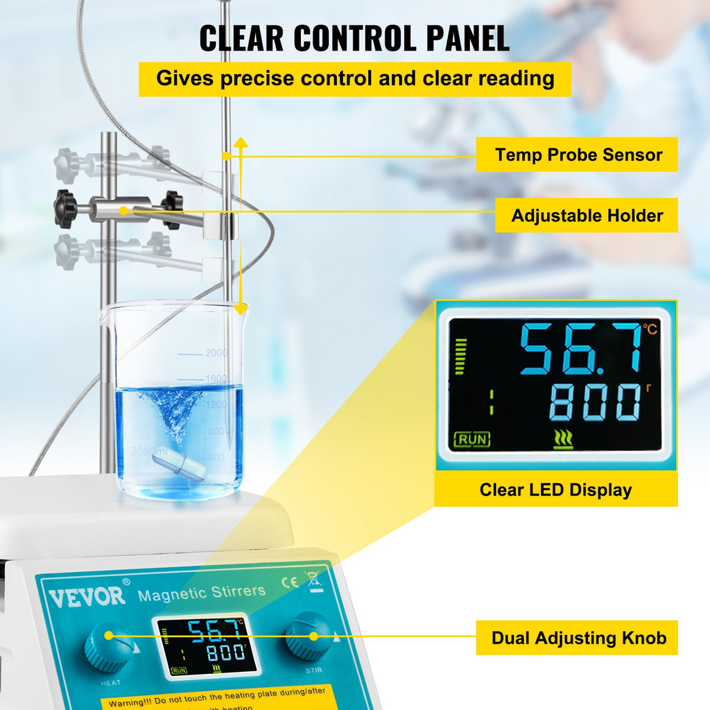 Agitador magnético de placa calefactora VEVOR capacidad de agitación de 2000 ml máximo 572 °F 200-2000 RPM