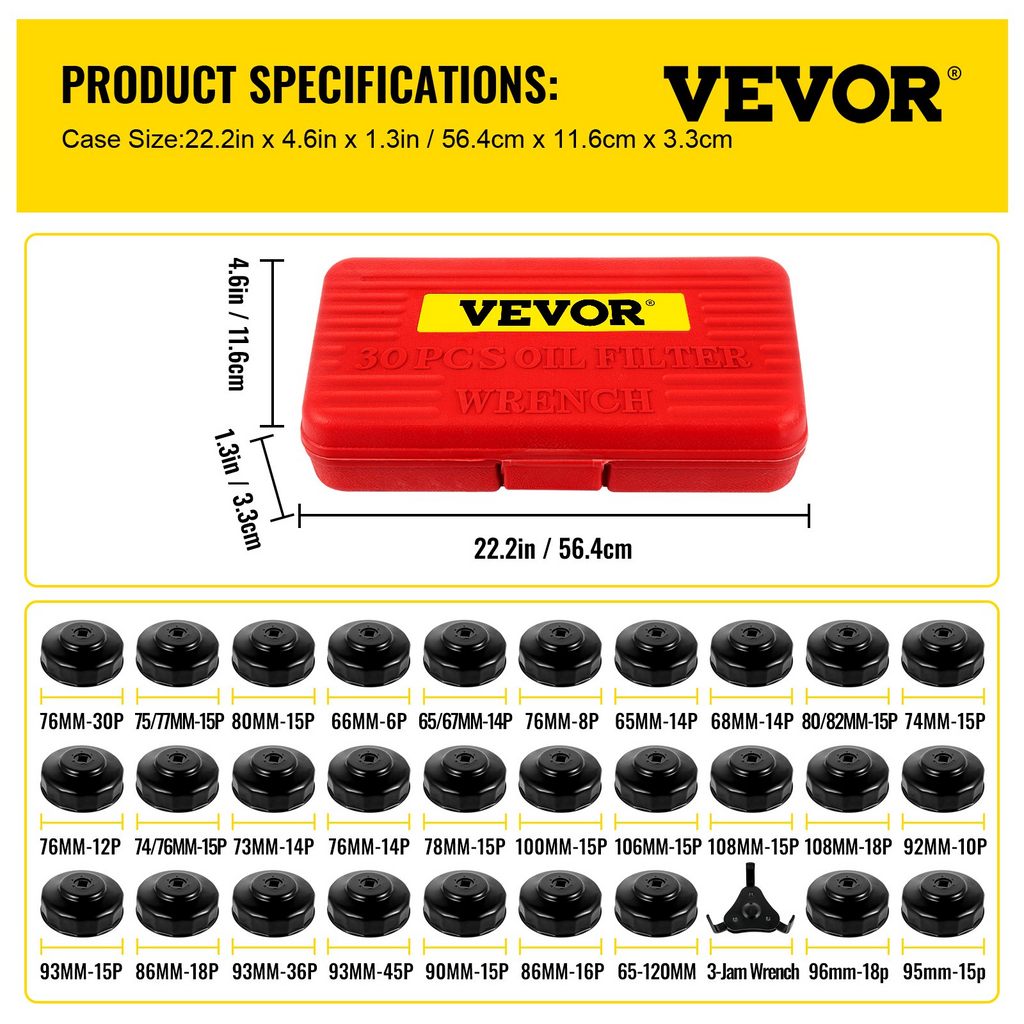 Juego de llaves de filtro de aceite VEVOR 30 piezas