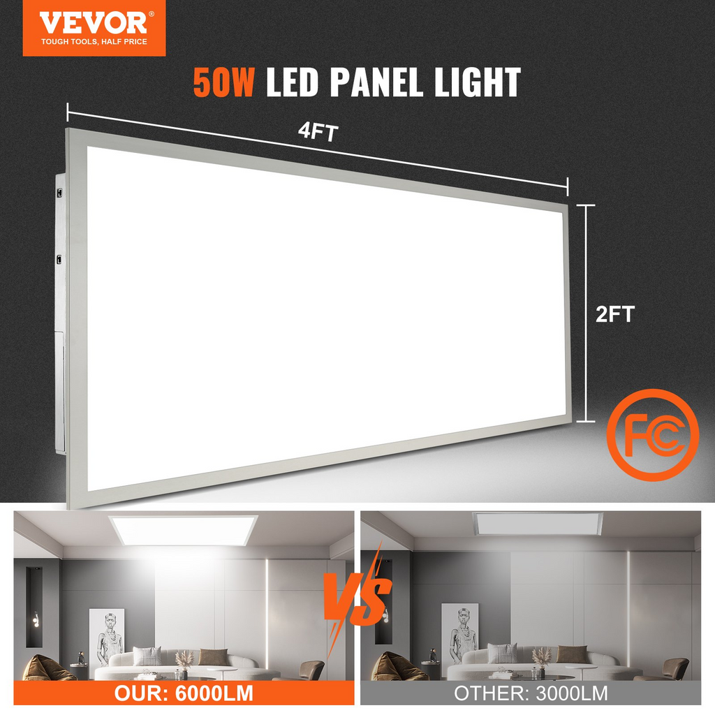 Luz LED de panel plano de 2 x 4 pies 6000 lm 50 W luminaria de techo LED de montaje en superficie con temperatura de color ajustable de 3500 K/4000 K/5000 K ultradelgada