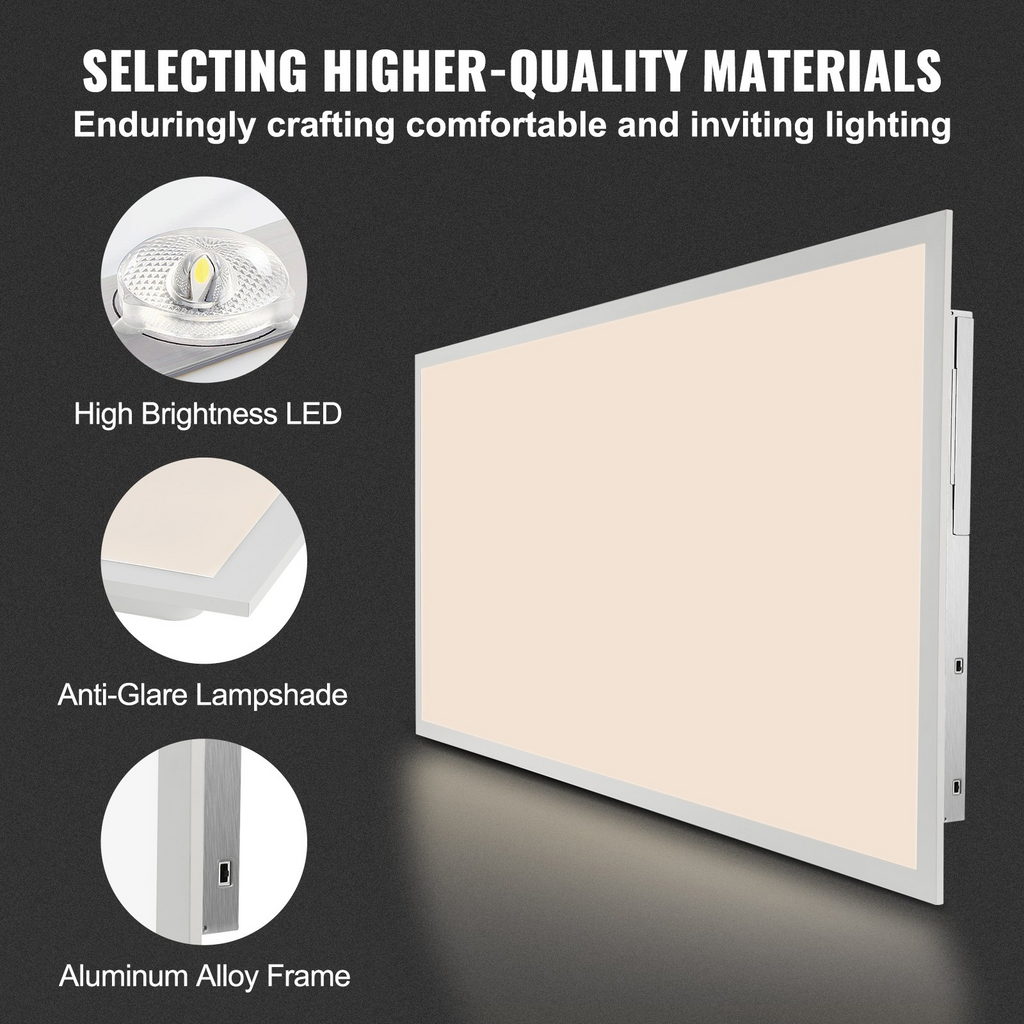 VEVOR - Panel de luz LED plano de 2 x 4 pies 6000 lm 50 W montaje en superficie de color ajustable de 3500 K/4000 K/5000 K