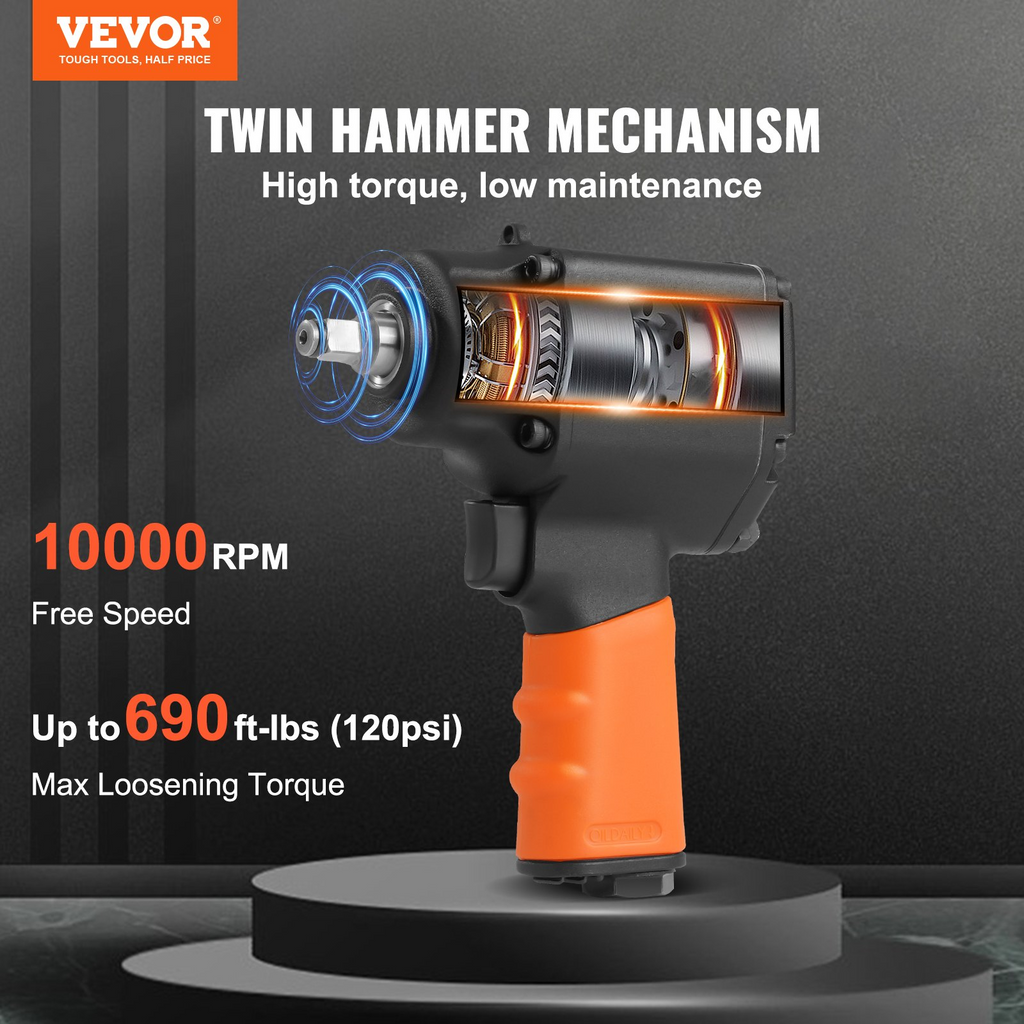 Llave de impacto neumática VEVOR de 3/8'' con torque de hasta 690 ft-lbs para reparaciones de automóviles