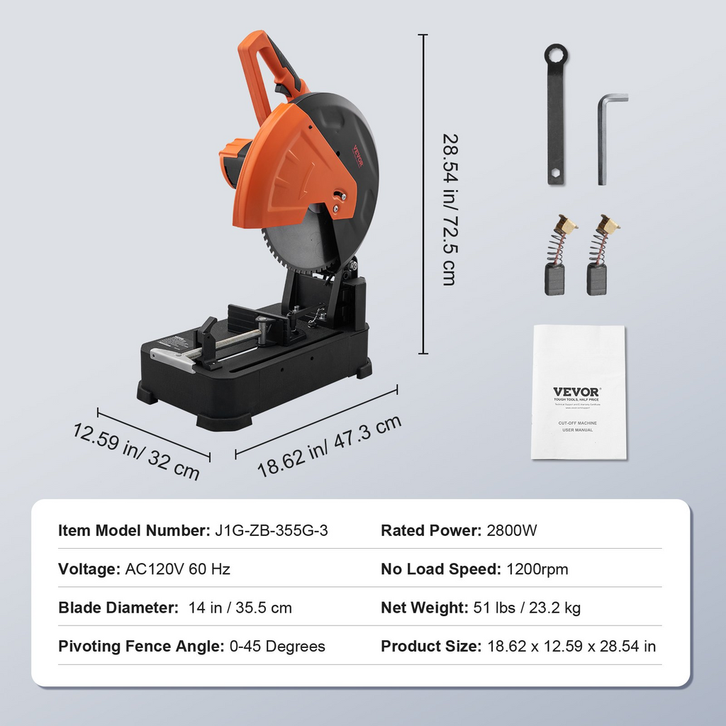 Sierra ingletadora VEVOR de diámetro de hoja de 14"/355 mm 2800 W y 1200 RPM