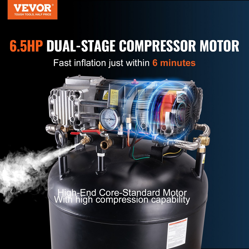 Compresor de aire VEVOR de 80 galones 6,5 HP 15,5 SCFM a 90 PSI