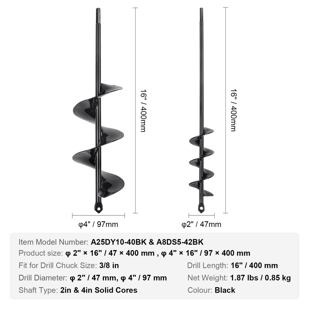 Juego de 2 brocas para taladro de barrena para plantar brocas para taladro de barrena para jardín punta hexagonal de 3/8"