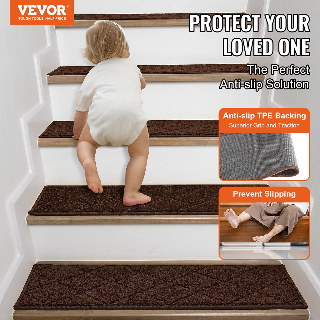 Alfombra antideslizante para escaleras de 23 x 71 cm para interiores para escalones de madera con bordes suaves