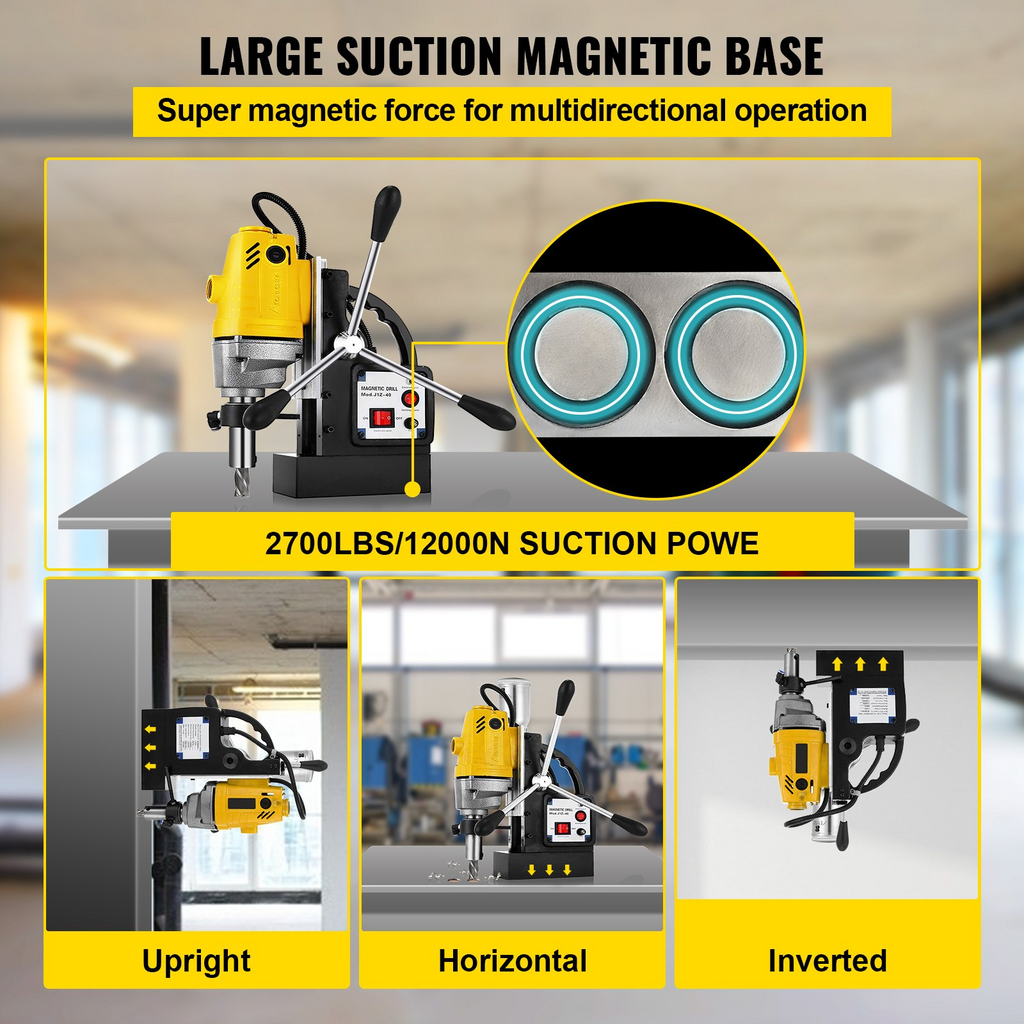 Taladro de columna magnético VEVOR de 1100 W con diámetro de perforación de 1-1/2 pulgadas (40 mm) MD40 fuerza magnética de 2810 libras