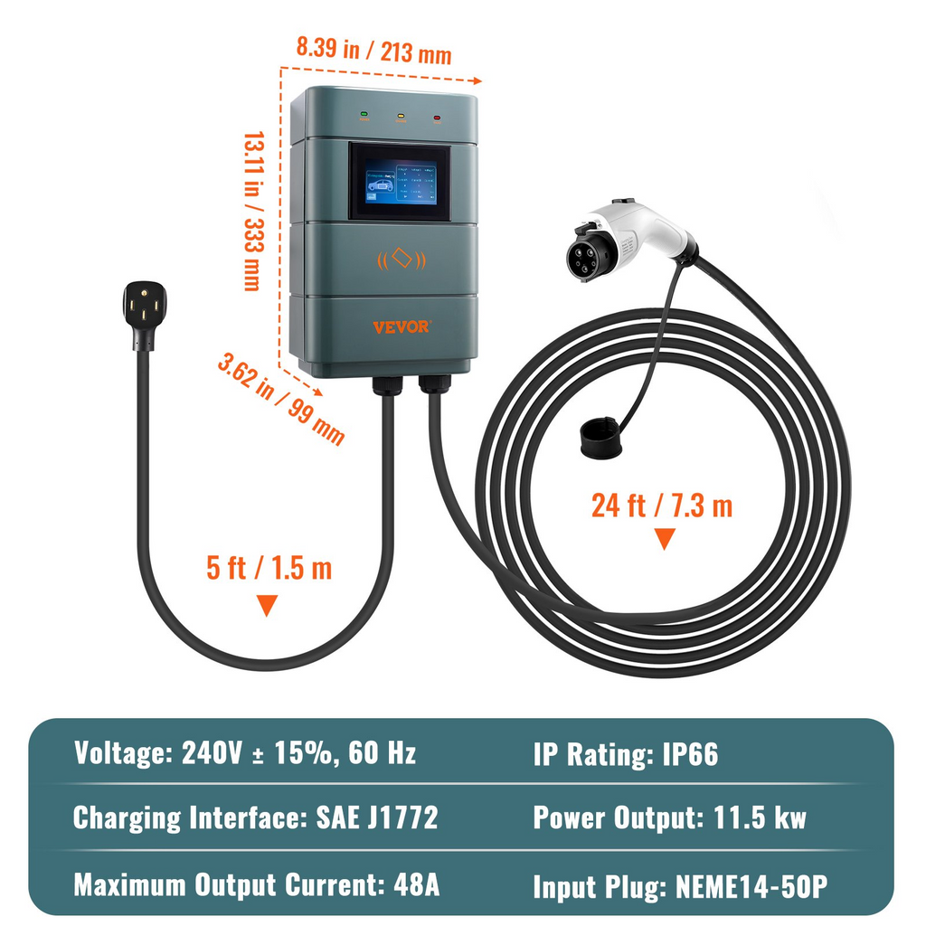 Estación de carga para vehículos eléctricos VEVOR de nivel 2 ajustable de 0 a 48 A