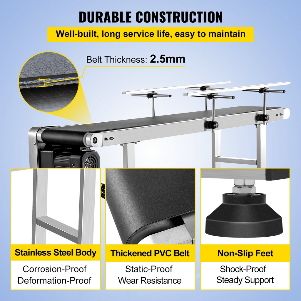 Transportador de banda VEVOR de 47 pulgadas de largo y 7,8 pulgadas de ancho