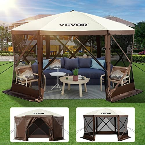 VEVOR Carpa de camping con toldo 12 x 12 pies de 6 lados con ventanas de malla