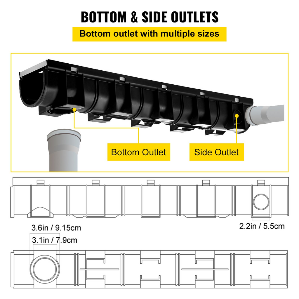 Sistema de drenaje de zanja VEVOR 5,9 x 5,1 pulgadas rejilla de drenaje de zanja de 3 x 39