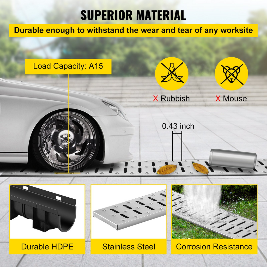 Sistema de drenaje de zanja VEVOR 5,9 x 5,1 pulgadas rejilla de drenaje de zanja de 3 x 39