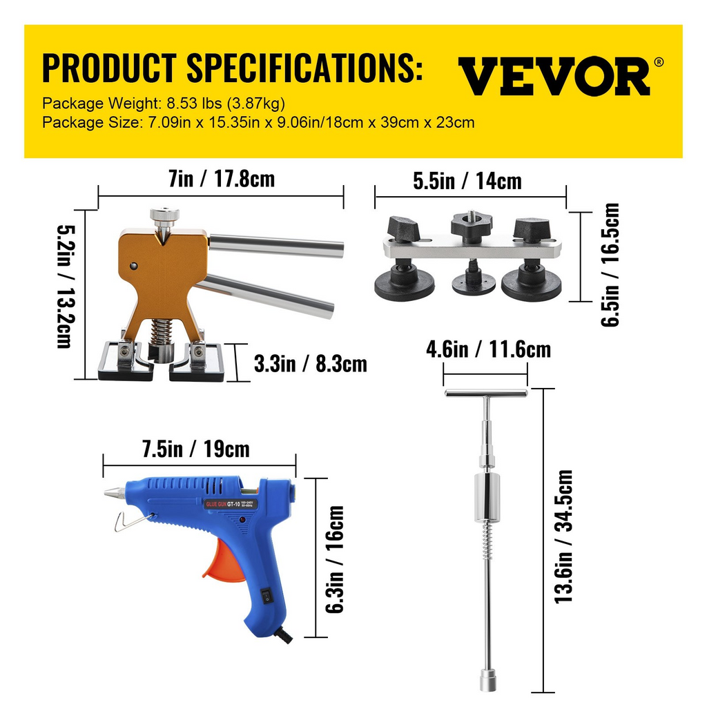 Herramienta para quitar abolladuras 89 piezas kit sin pintura con deflector LED y lengüetas de pegamento para abolladuras menores golpes en puertas y daños por granizo