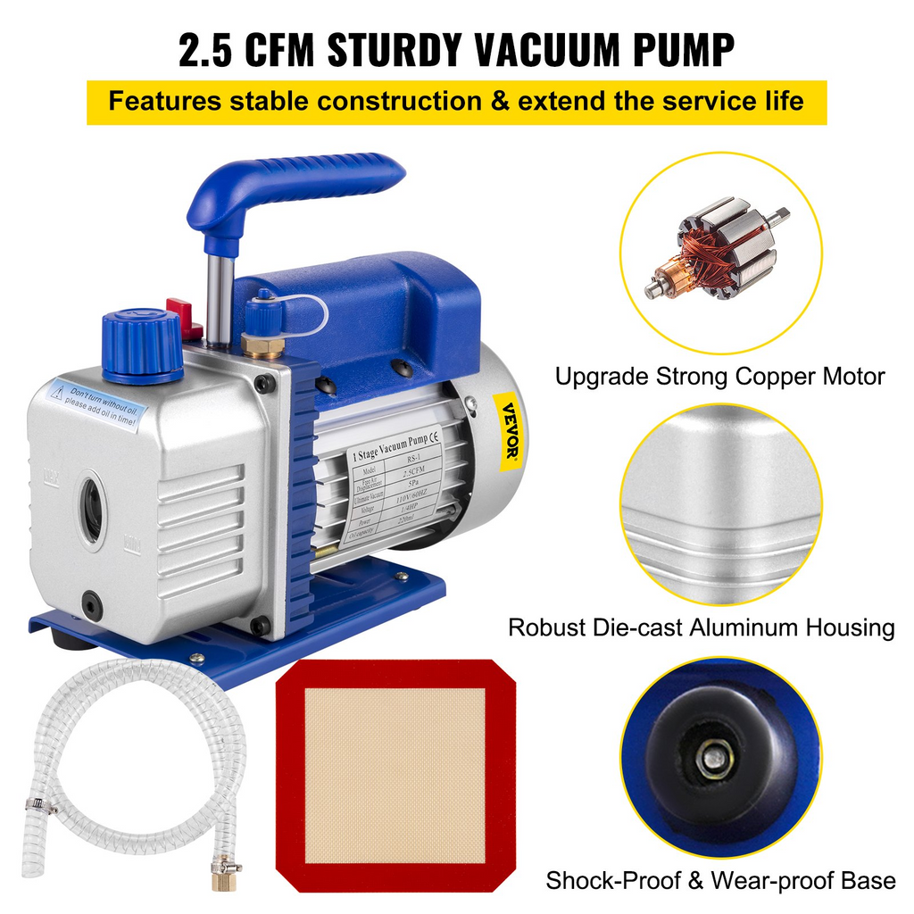 Kit de cámara de desgasificación al vacío VEVOR de 1,5 galones 5,7 l 2,5 CFM