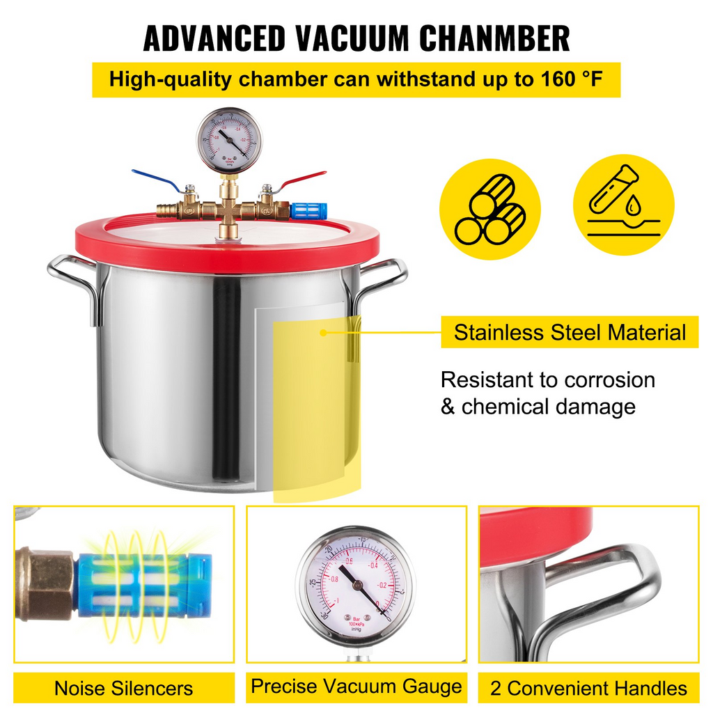 Kit de cámara de desgasificación al vacío VEVOR de 1,5 galones 5,7 l 2,5 CFM