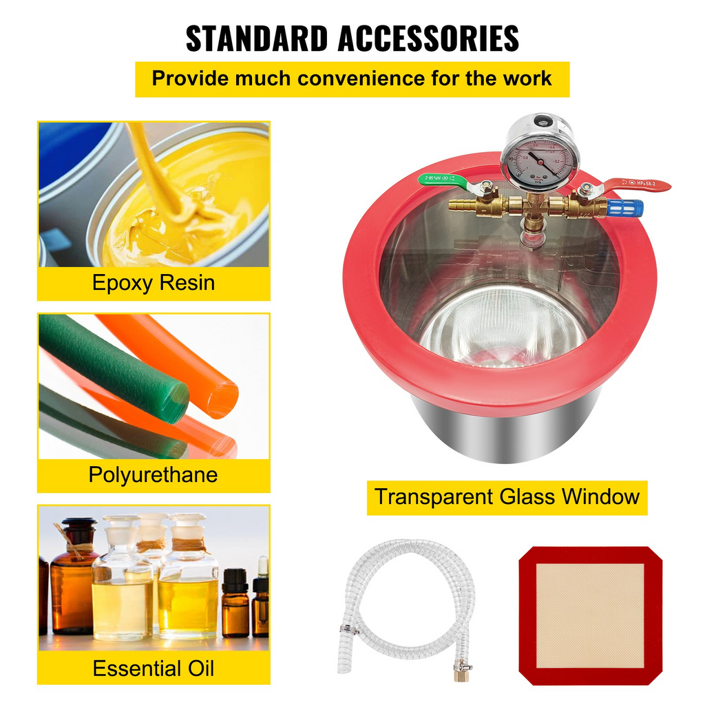 Kit de cámara de desgasificación al vacío VEVOR de 1,5 galones 5,7 l 2,5 CFM