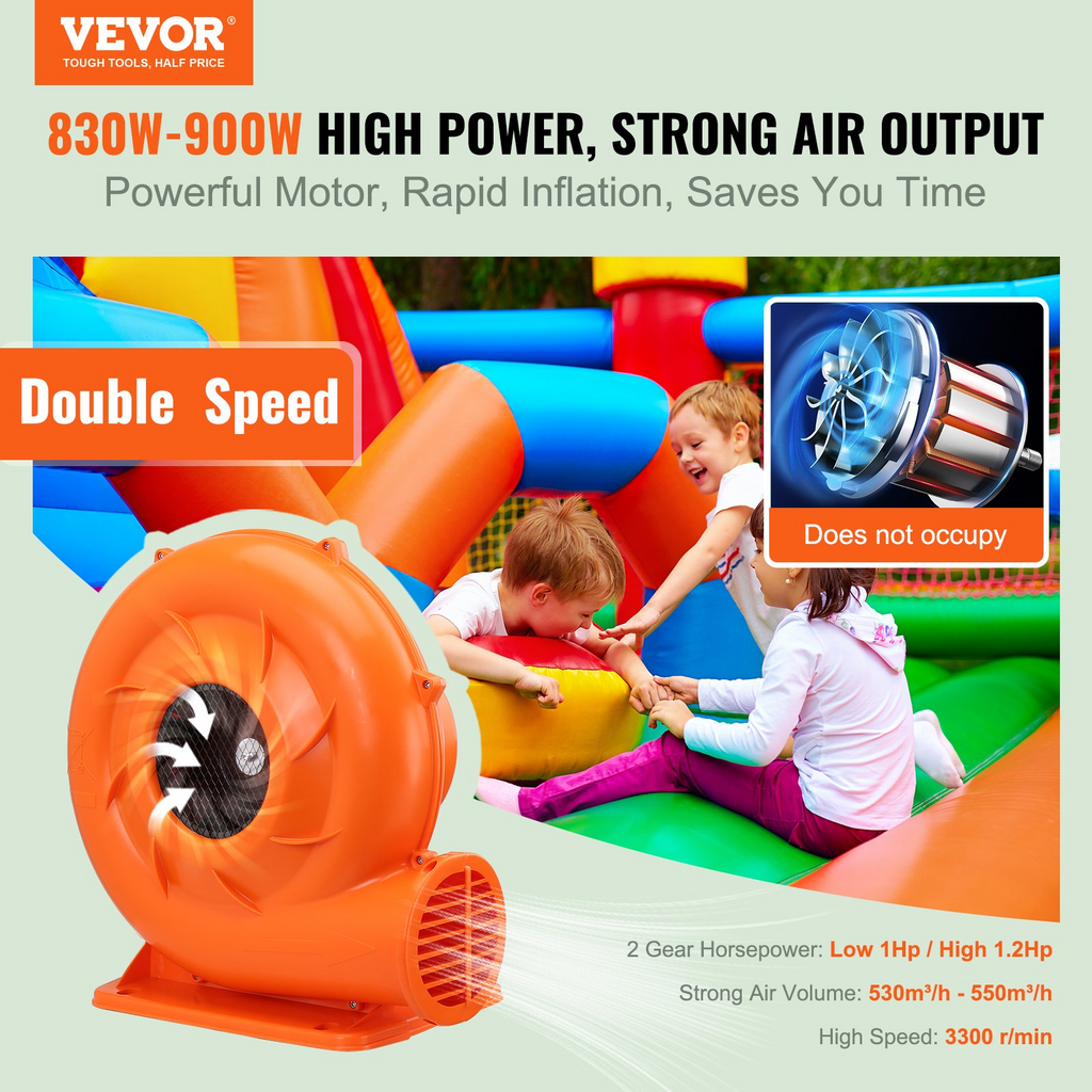 Soplador inflable VEVOR 950 W 1 y 1,2 HP soplador de aire comercial con bomba para inflables 3300 RPM