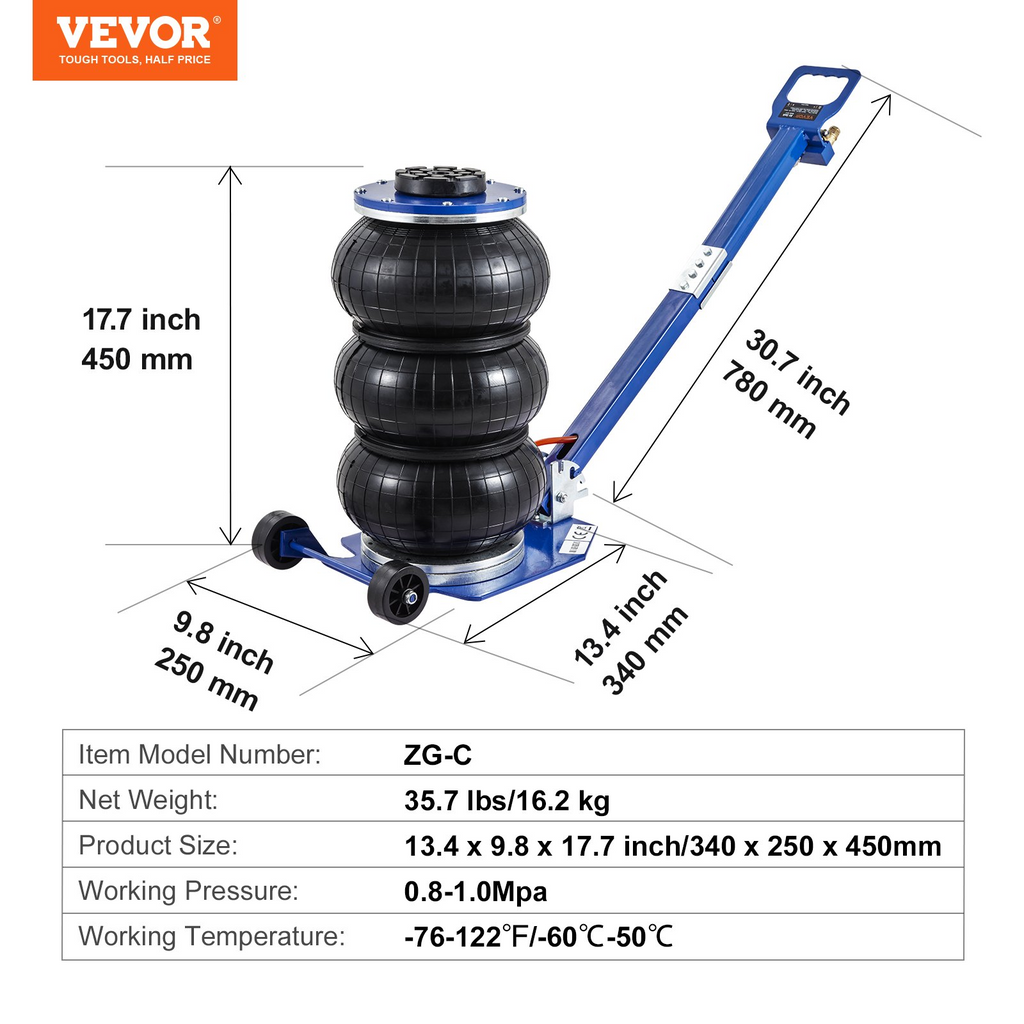 Gato neumático VEVOR de 3 toneladas/6600 lb con triple bolsa y seis tubos de acero