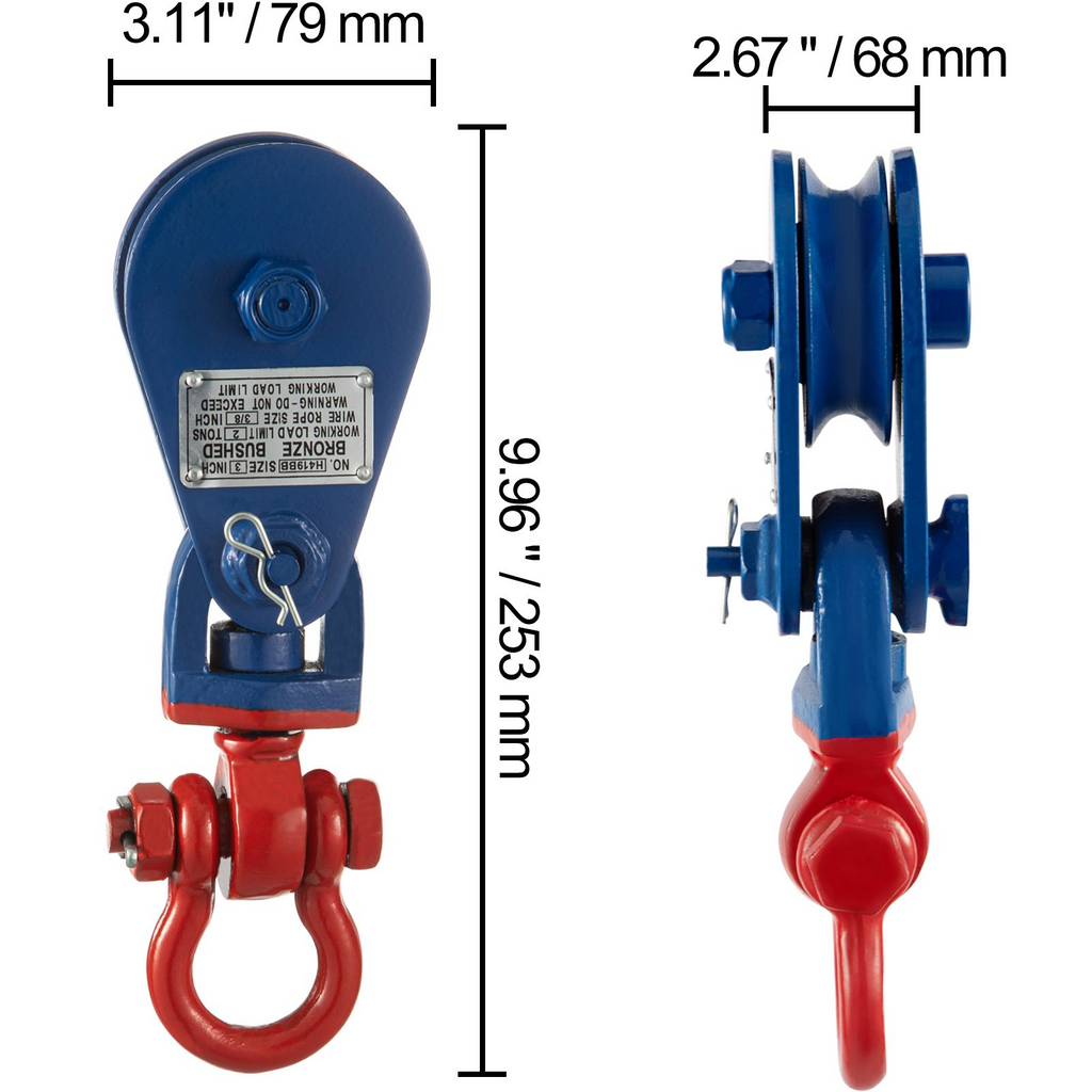 Bloque de aparejo de 2 toneladas con cadena VEVOR 4400 lb con capacidad de 3'' con gancho giratoriose adapta a cable de alambre de 3/8''