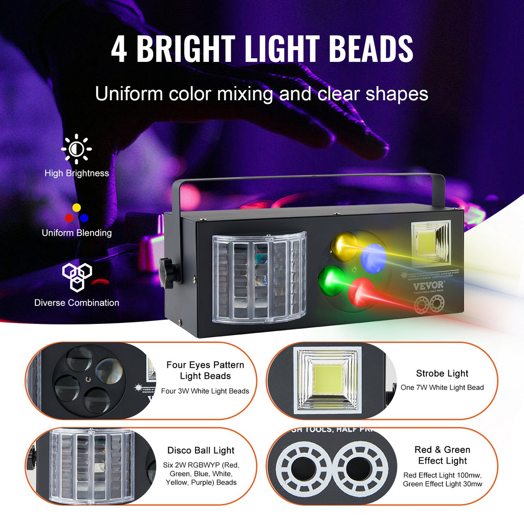 Luces de escenario RGB 4 en 1 luz estroboscópica con patrón LED efectos de iluminación activados por sonido