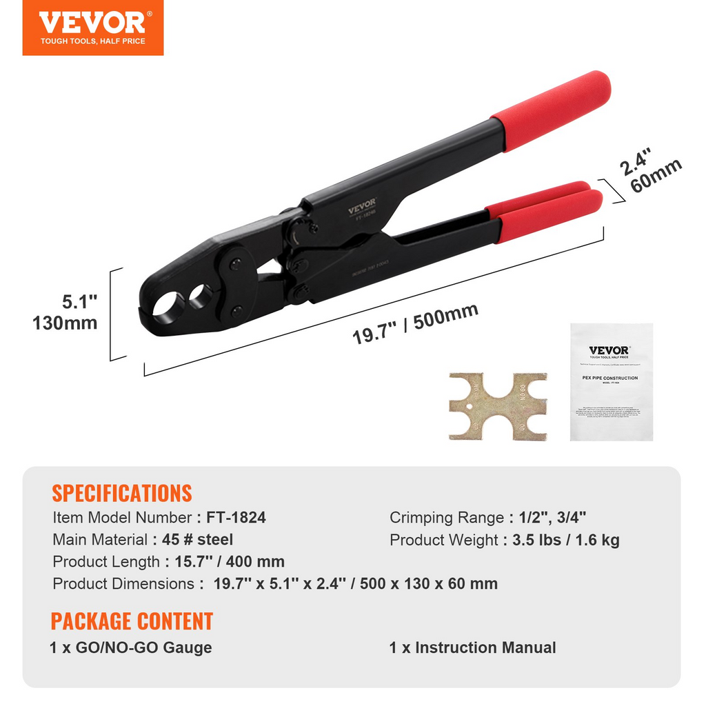 Herramienta de engarce PEX VEVOR doble cabezal para anillos de cobre PEX 1/2" 3/4" compacta ASTM F1807