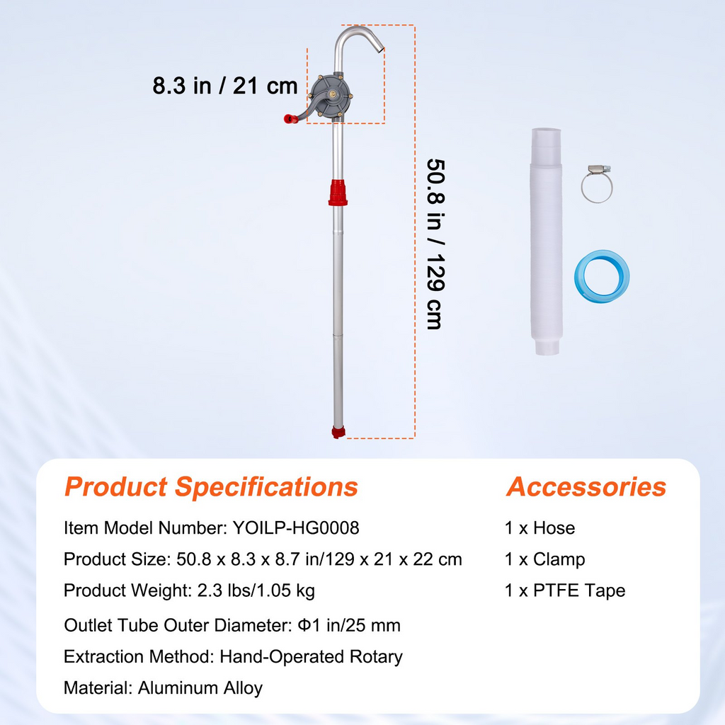 Bomba de tambor VEVOR flujo de 6 GPM se adapta a tambores de 5 a 55 galones con conjunto de tubo de succión de 3 secciones y manguera