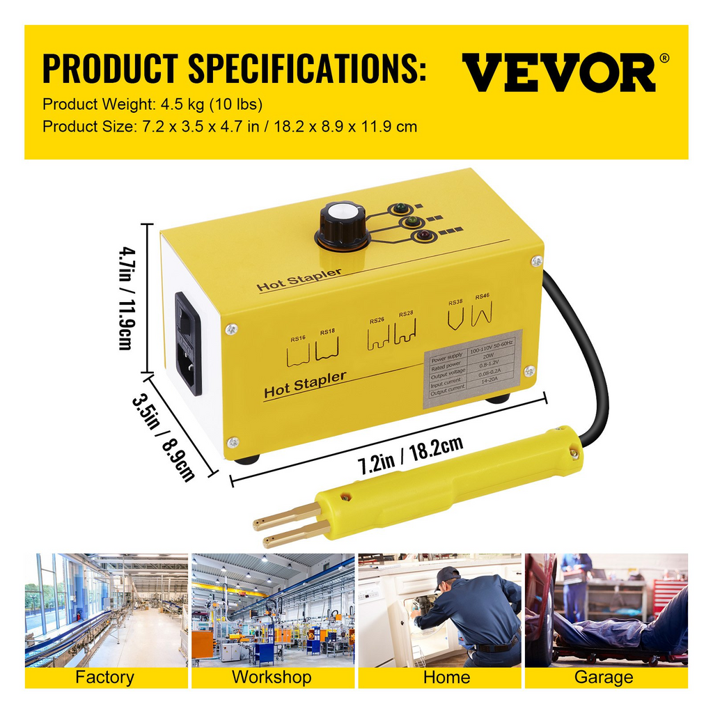 VEVOR Kit de reparación de plástico con grapadora caliente, 600 grapas, caja de herramientas, kit de soldador de plástico de 20 W para reparación de plástico, reparación térmica