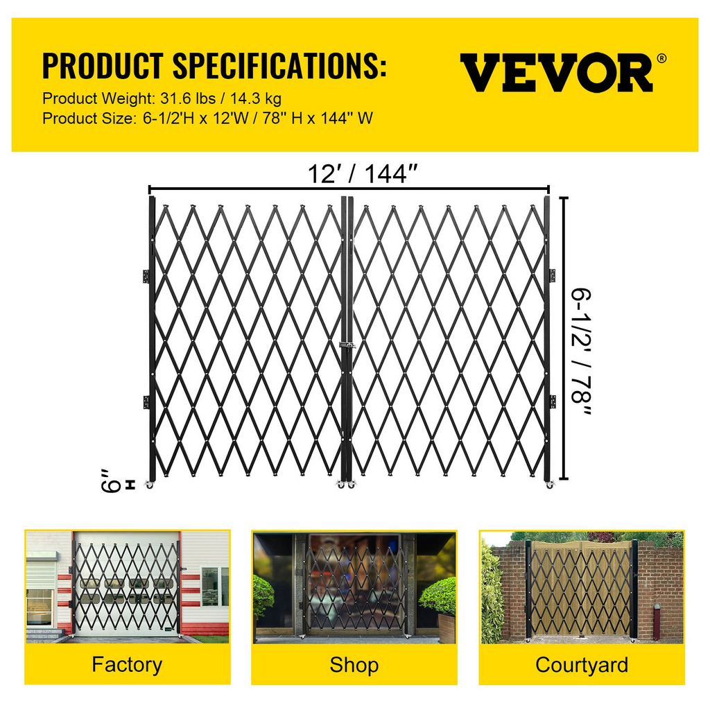 Puerta de seguridad plegable doble VEVOR de 7,1' de alto x 12,5' de ancho