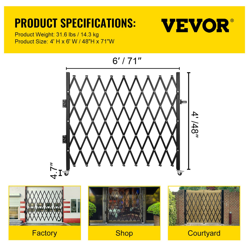 Puerta de seguridad plegable simple VEVOR de 50" de alto x 75" de ancho