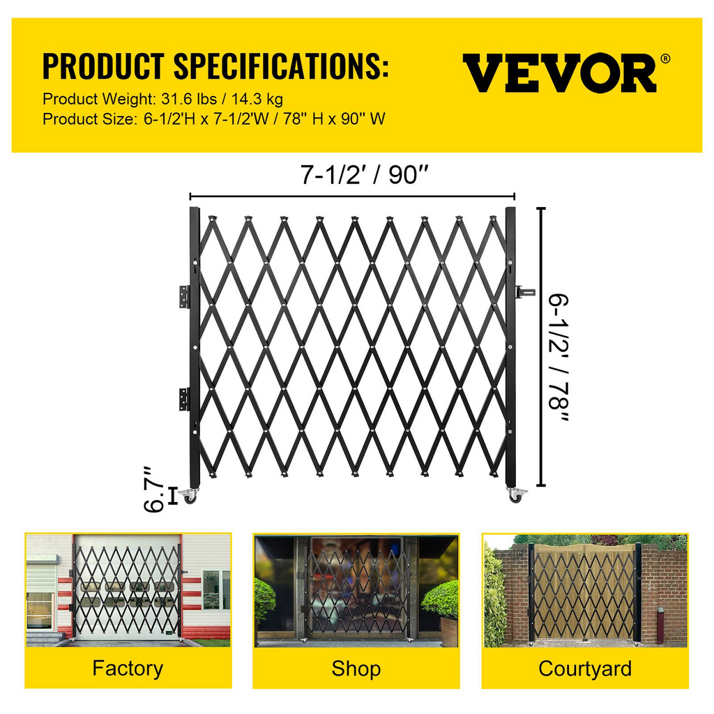 Puerta de seguridad plegable simple VEVOR 7,1' de alto x 7,9' de ancho (85 x 95 pulgadas)