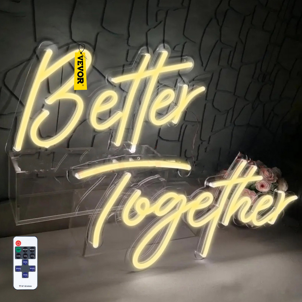 Letrero de neón Better Together de VEVOR 13" x 7" + 18" x 8" con luces LED blancas cálidas