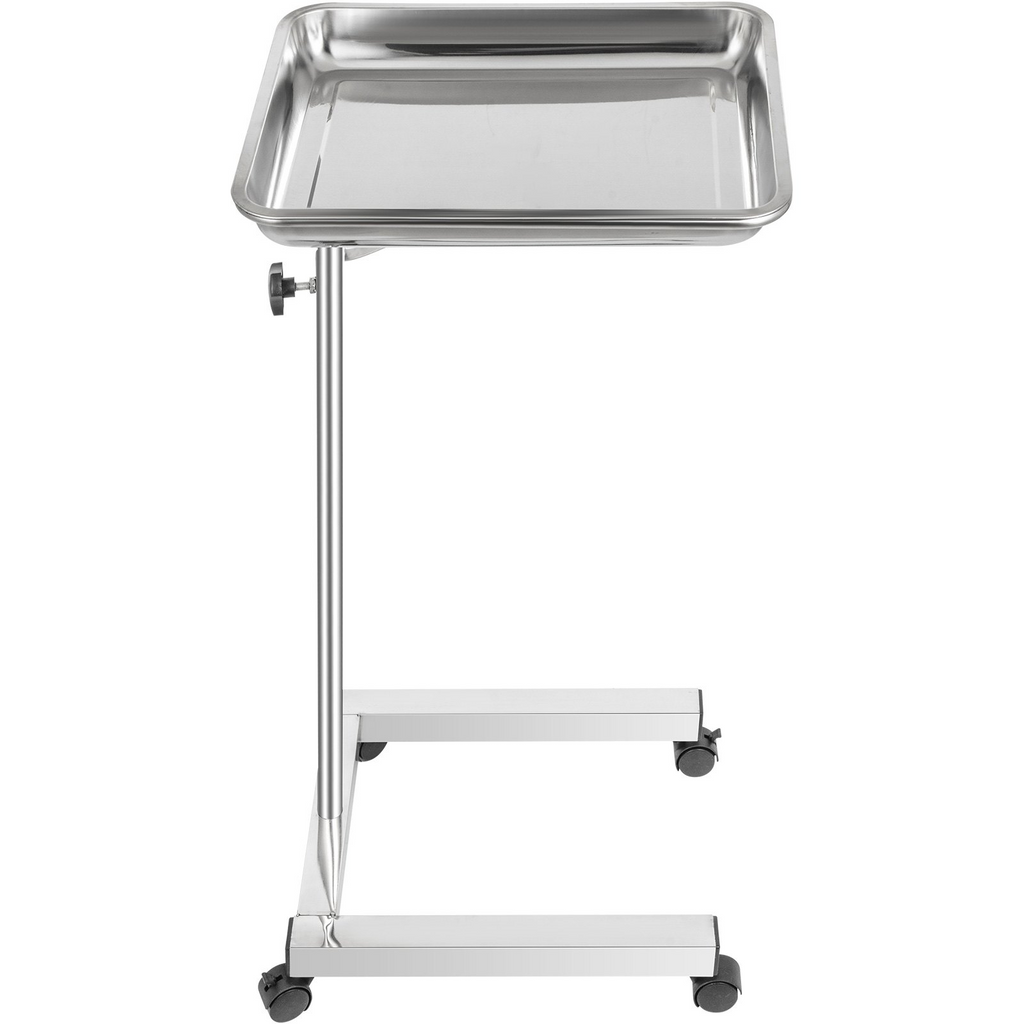 Carrito de laboratorio de acero inoxidable con bandeja Mayo de 18 x 14 pulgadas altura ajustable bandeja para instrumentos de 32" a 51" bandeja extraíble 4 ruedas