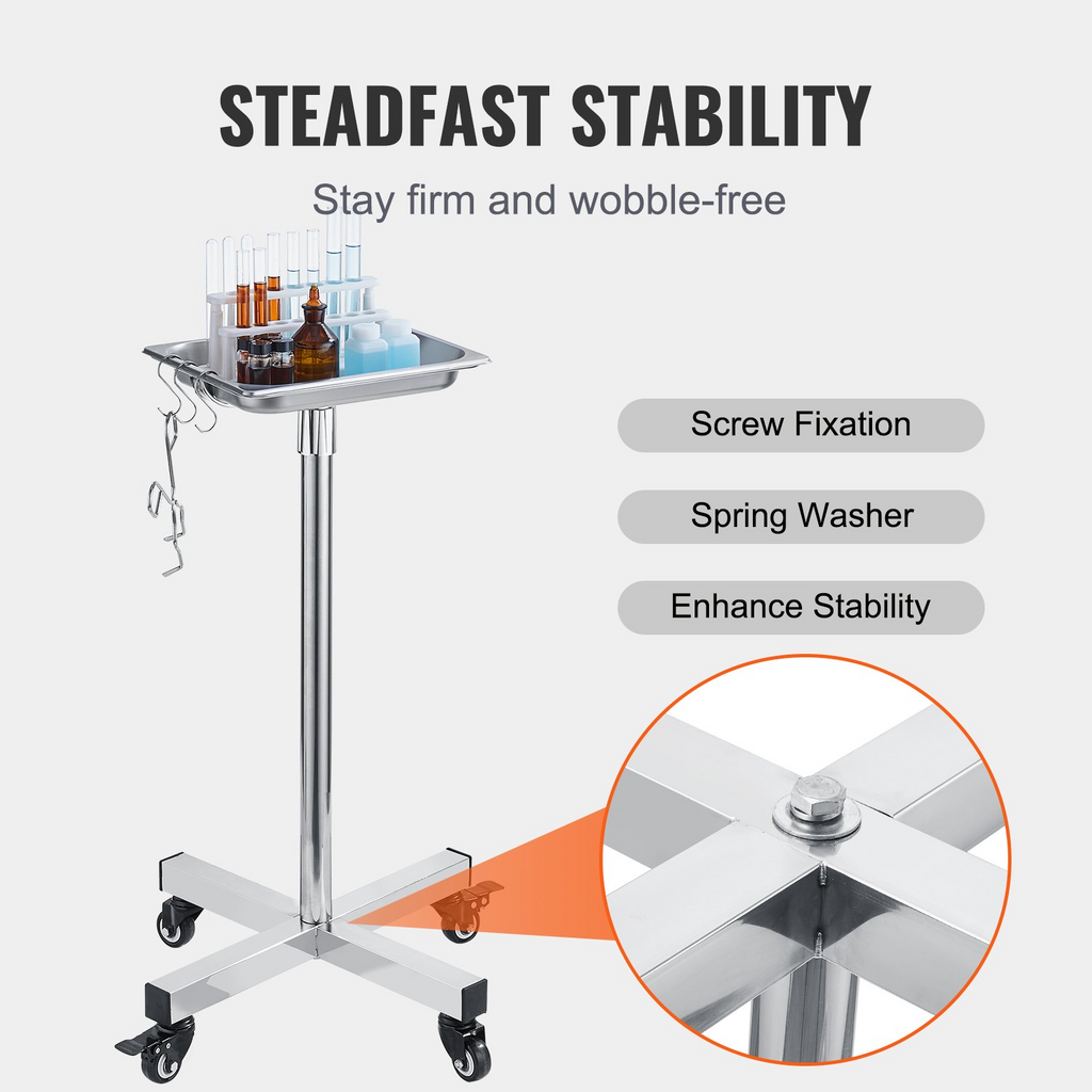 VEVOR Soporte para Mayo Bandeja para Mayo de Acero Inoxidable Capacidad de Carga de hasta 36 lb Altura Ajustable de 31,9" a 55"